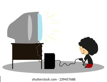 Doodle Little boy playing video games - Full Color