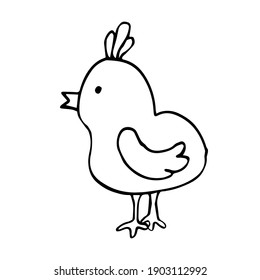 Doodle little chicken stands sideways on a white background isolated. It can be used in seasonal design for Easter, for children's textiles, printed products