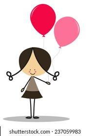 Doodle little girl carrying balloons - Full Color