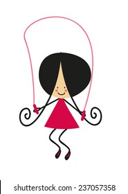 Doodle little girl with a skipping rope - Full Color