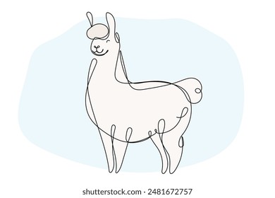 Doodle Llama Portrait Line Art Drawing. Funny Cute Llama Lama Continuous Line Portrait Isolated on White Background. One Line Editable vector Llama Animal Vector Symbol Icon