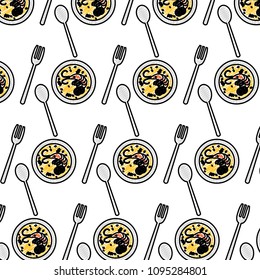 doodle lobster soup and cutlery utensils background