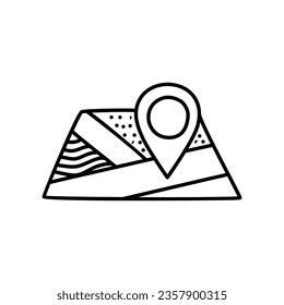 Doodle location icon. Map pictogram. Terrain orientation, gps, isolated on white background
