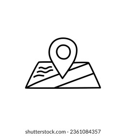 Icono de ubicación del garabato. Pictograma de mapa. Orientación del terreno, gps, aislado en fondo blanco