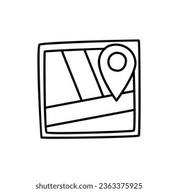 Icono de ubicación del garabato. Pictograma de mapa. Orientación del terreno, gps, aislado en fondo blanco
