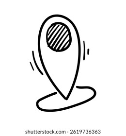 Doodle location pin with circular center. Doodle Icon Illustration