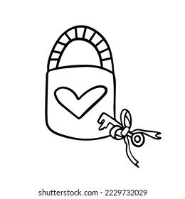 Doodle lock with heart and key, valentine is day