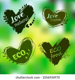 Doodle logos. I love organic. Vector illustration for menu of restaurants, packaging, advertising. Set of logos, icons, design elements. Natural food, organic food
