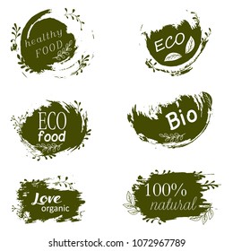 Doodle logos. I love organic. Vector illustration for menu of restaurants, packaging, advertising. Set of logos, icons, design elements