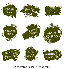 Doodle logos. I love organic. Vector illustration for menu of restaurants, packaging, advertising. Set of logos
