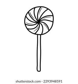 Doodle lollipop. Hand-drawn vector illustration. Sweet candy. Lollipop. Black isolated on white background. Hand drawn vector illustration