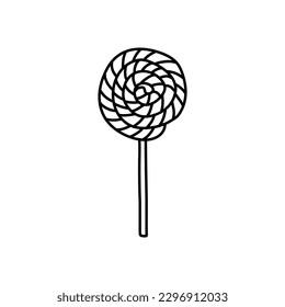 Doodle lollipop. Hand-drawn vector illustration. Sweet candy. Lollipop. Black isolated on white background. Hand drawn vector illustration