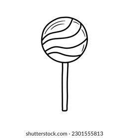 Doodle lollipop. Hand-drawn vector illustration. Sweet candy. Lollipop. Black isolated on white background. Hand drawn vector illustration