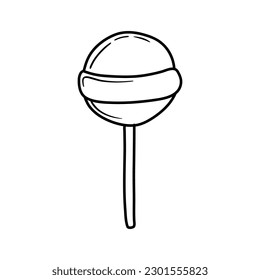 Doodle lollipop. Hand-drawn vector illustration. Sweet candy. Lollipop. Black isolated on white background. Hand drawn vector illustration