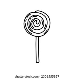 Doodle lollipop. Hand-drawn vector illustration. Sweet candy. Lollipop. Black isolated on white background. Hand drawn vector illustration