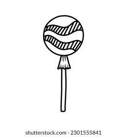Doodle Lollipop. Handgezeichnete Vektorgrafik. Süßigkeiten. Lollipop. Schwarz einzeln auf weißem Hintergrund. handgezeichnete Vektorgrafik