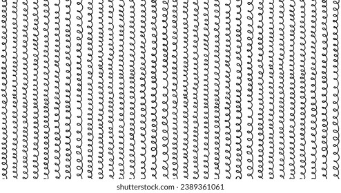 Doodle loop seamless pattern. Abstract black horizontal hand drawn loop lines seamless pattern. Geometric repeating swirled stripes. Wavy fabric texture. Vector illustration on white background.