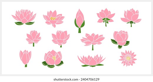 Doodle lotos rose flower with leaf clipart isolated Hand drawn cartoon nature Vector stock illustration EPS 10