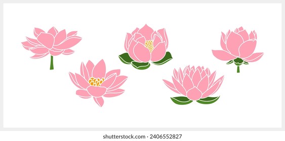 Doodle lotos rose flower with leaf clipart isolated Hand drawn cartoon nature Vector stock illustration EPS 10