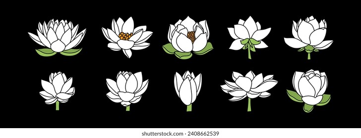 Doodle lotos rose flower with leaf clipart Hand drawn cartoon nature Vector stock illustration EPS 10