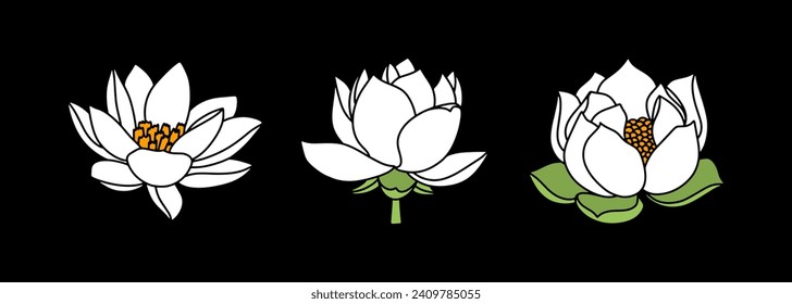 Doodle lotos rose flower with leaf clipart Hand drawn cartoon nature Vector stock illustration EPS 10