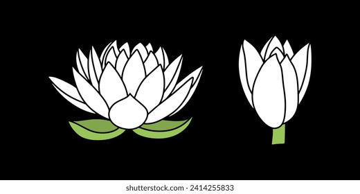 Doodle lotos rose flower with leaf clipart Hand drawn cartoon nature Vector stock illustration EPS 10