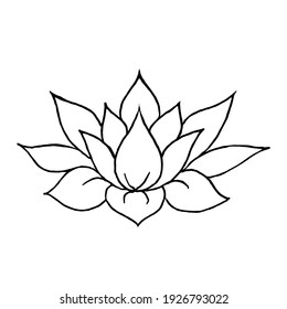 Doodle lotus on a white background.Vector flower can be used in textiles, postcards,stickers.
