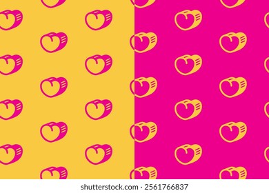 "doodle love 3d shape outline pattern on yellow pink background. beauty heart love object symbol seamless pattern background. funny love shape seamless pattern for decor and merchandise