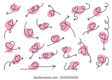 Decoraciones de flechas de amor Doodle, elementos vectores de flecha Doodle 