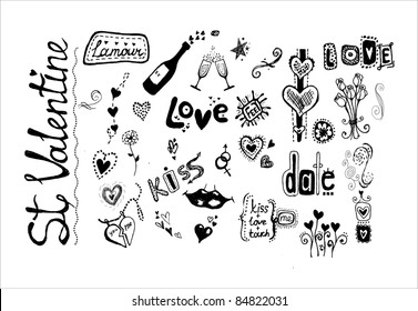Doodle love elements, St. Valentine.