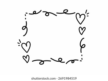 Vector cuadrado de línea de marco de amor Doodle