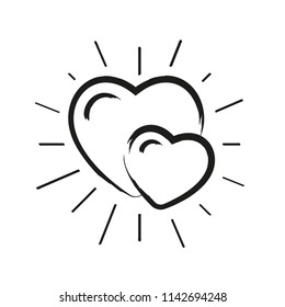 Doodle love hearts pattern with sunburst. Valentine's day holiday ornamental decor element. Good for greeting card, tattoo design
