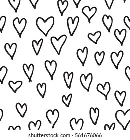 Doodle love hearts seamless pattern. Back and white tile holiday ornament