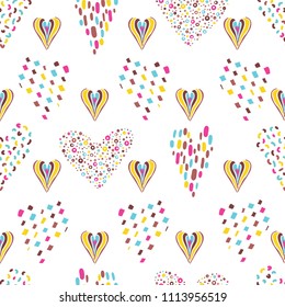 Doodle Love Hearts Sprinkles, Seamless Pattern Background,Delightful Hand Drawn Heart Illustration for Wedding Invitations, Scrapbooking, Celebrations & Party Stationery, Vector Surface Pattern Design