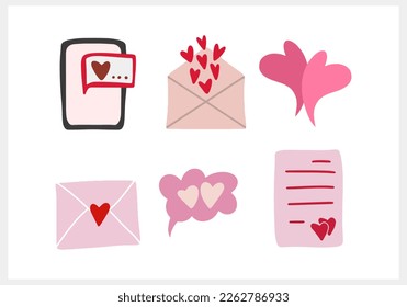 Doodle love message with heart. Wedding love design. Valentine day chat Cartoon vector stock illustration. EPS 10