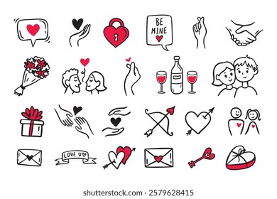 Doodle Love Network Icons, Valentine's Day Outline Illustration. Vector illustration