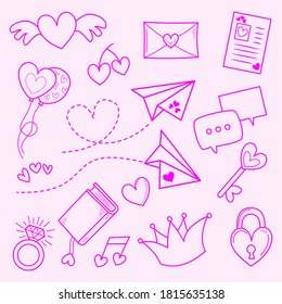 doodle Love vector set illustration with hand draw line art style vector.