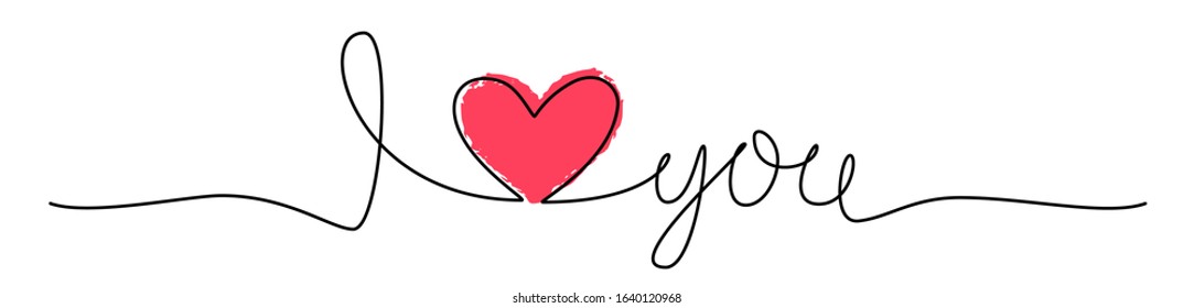 Doodle I LOVE YOU hand written with thin line with red hand painted HEART, divider shape scribble style. Isolated on white background. Vector illustration