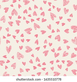 Doodle Lovely Valentines Day background seamless pattern with cute hearts. Vector illustration.