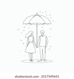Amantes de rabiscos: um menino e uma menina sob guarda-chuva.