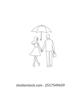 Doodle lovers: a boy and a girl under umbrella.