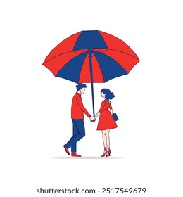 Amantes de rabiscos: um menino e uma menina sob guarda-chuva.