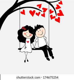 Doodle lovers on a swing. 