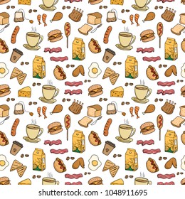 doodle lunch food seamless pattern on white background