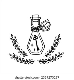 doodle magic bottle, on white background, vector illustration, design element