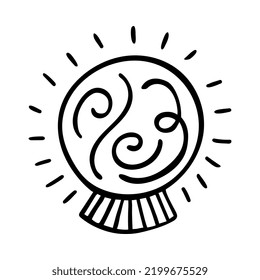 Bola mágica de cristal de Doodle. Ritual místico y mágico. Ilustración vectorial dibujada a mano