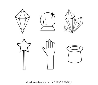 Doodle magic symbols set icon isolated on white. Hand drawing line art. Sketch vector stock illustration. EPS 10