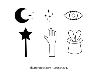 Doodle magic symbols set icon isolated on white. Hand drawing line art for holloween, xmas etc. Sketch vector stock illustration. EPS 10