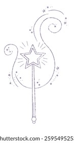 Doodle magic wand. Fairytale element in sketch style. Hand drawn vector illustration isolated on white background