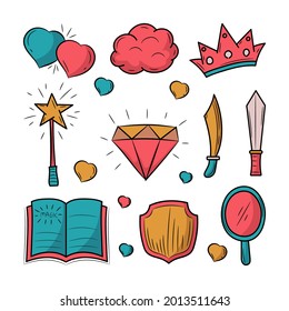 Doodle magical Icon set vector illustration, with hand drawn sketching style